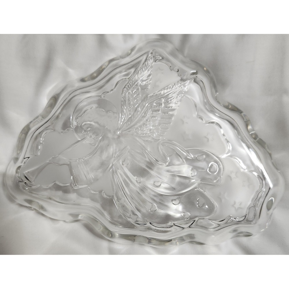 Vintage Mikasa  Angel With Trumpet Glass Candy Dish Tray Holiday Christmas‎